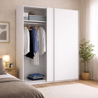 Dmora Armario Dlazovi, Perchero Para Dormitorio, Armario Con 2 Puertas Correderas, 150x65h204 Cm, Blanco - Dmora