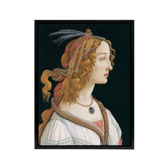 Artery8 Idealized Portrait of a Lady Botticelli Vintage Framed Canvas Wall Art in Black | Size: W24 x H32