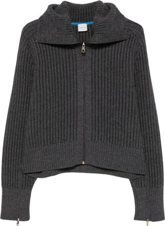 Paul Smith Ribbed Zip-Up Cardigan - Dames - Vesten - Grijs - S - Wol - Truien & Vesten