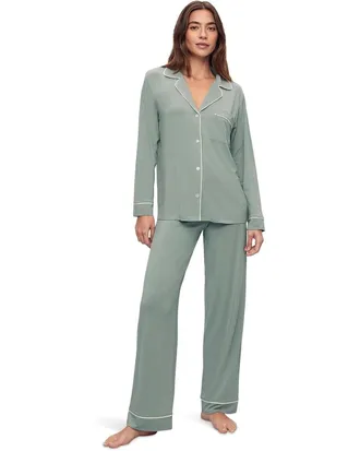 Eberjey Gisele Pajama Set Womens Eucalyptus Long Sleeve Sleepwear GBO3872