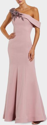 Mac Duggal Crepe Floral Beaded Off-Shoulder Mermaid Gown