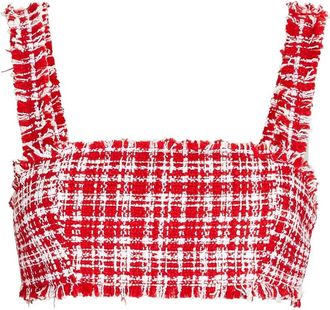 Self Portrait Boucl&eacute; Crop Top - Dames - Tops zonder mouwen - Rood - 2XS - Tops