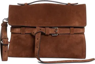 Moschino Tie Me Suede Clutch in Brown at Nordstrom