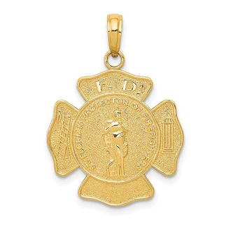 Diamond2Deal 14k Gold Fire Department FD St. Florian Badge Pendant