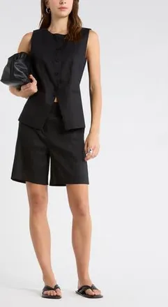 Nordstrom Collarless Cutaway Linen Blend Vest in Black at Nordstrom Rack, Size Xx-Small