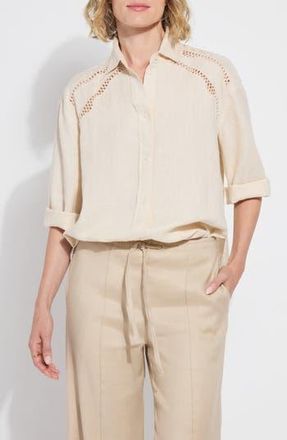 Lyss&eacute; Roxanna Embroidered Linen Button-Up Shirt in Sailcloth at Nordstrom Rack, Size Large