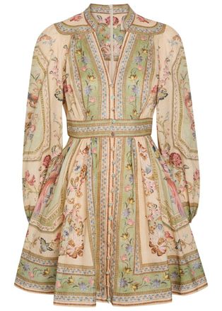 Zimmermann Roselight Printed Linen Mini Dress - Sage - 00 (UK 6 / XS)