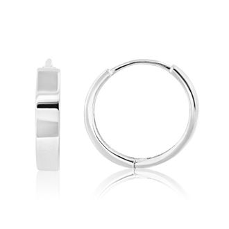 MAX + STONE 14K White Gold 12mm Flat Style Huggie Hoop Earrings with Hidden Post Hinged Closure