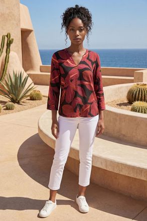 Roman Floral V-Neck Stretch Top