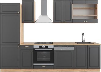 Vicco Mueble De Cocina Fame-line, Antracita Casa De Campo/roble Kraft Dorado, 300 Cm Sin Encimera