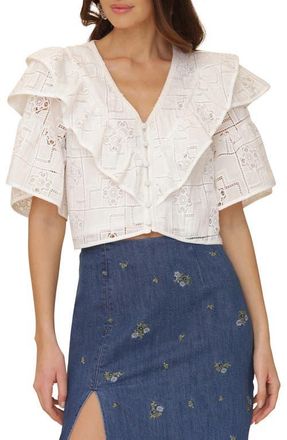 Avec Les Filles Ruffle Tiered Button-Up Crop Top in White at Nordstrom, Size X-Small