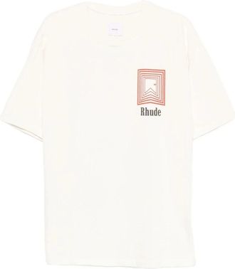 Rhude Tops, Heren, Wit, M, Katoen, Grafische Print Crew Neck T-shirt