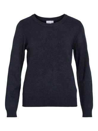 Vila NOS Womens Viril L/s O-Neck Knit Top-noos Jumper Not Applicable, Blue (Total Eclipse Detail: Melange), Medium