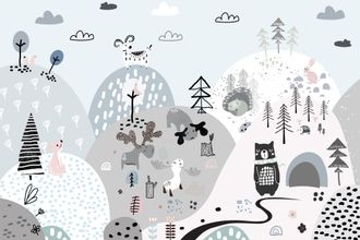 OEM Carta Da Parati Fotografica Per Bambini Con Animali In Montagna, Stile Scandinavo, Dwk325 300x200