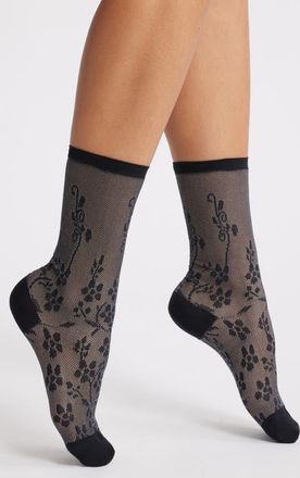 Nordstrom Floral Fishnet Crew Socks in Black at Nordstrom, Size 9