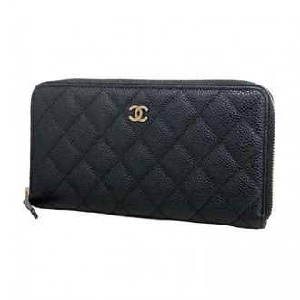 Chanel Black Grained Calfskin Long Wallet (Bi-Fold) (Pre-Owned)