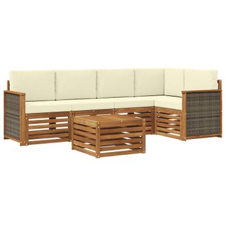 vidaXL Conjunto De Sof&aacute; Seccional Con Coj&iacute;n 5 Pcs Natural Y Crema Vidaxl