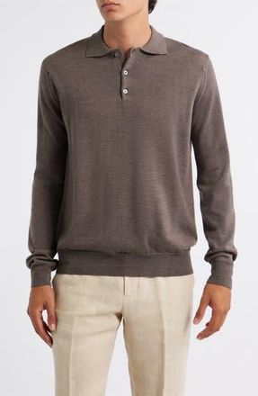 Aur&eacute;lien Long Sleeve Cashwool Polo Sweater in Ash Grey at Nordstrom Rack, Size X-Large