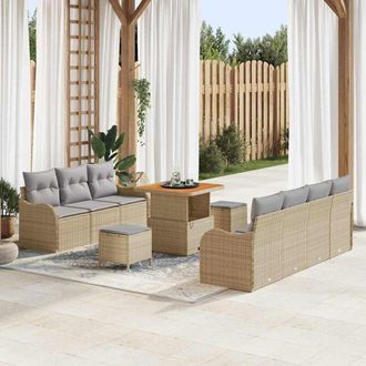 vidaXL Conjunto De Sof&aacute; De Jard&iacute;n 10 Pcs Beige Rat&aacute;n Sint&eacute;tico Vidaxl