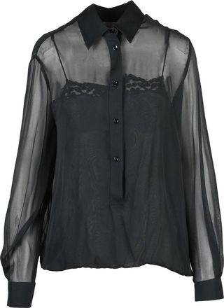 Semicouture Black Silk-Blend Sheer Voile Blouse