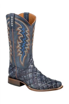 Roper Mens Big Pirarucu Fish Embossed Leather Boot In Vintage Blue
