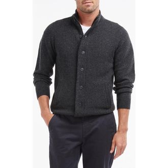 Barbour Elbow Patch Wool Cardigan in Charcoal Marl at Nordstrom, Size Xx-Large