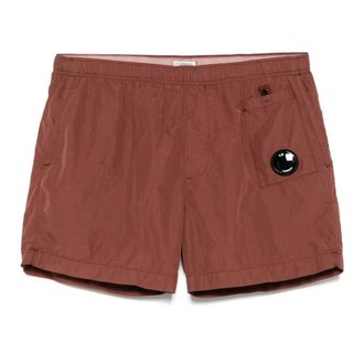 C.P. Company Beachwear, male, Brown, Size: XL Lens Swim Shorts