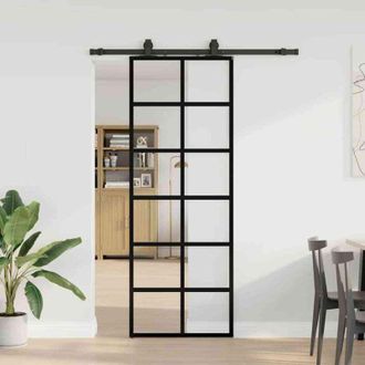 vidaXL Vidaxl - Puerta Corredera Con Juego Herrajes Negro 76x205 Cm Esg Vidrio