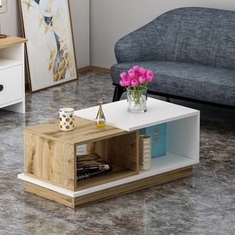 Dmora Mesa De Centro Ruino, 2 Compartimentos, Forma Rectangular, Color Marr&oacute;n, 90x45x36h Cm Roble Nodo