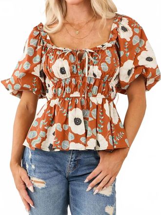 Entro Zoe Floral Peplum Top In Rust