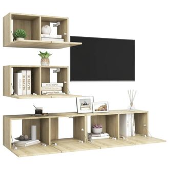 Berkfield Home Modern 4 Piece TV Cabinet Set Sonoma Oak Engineered Wood in Light Brown