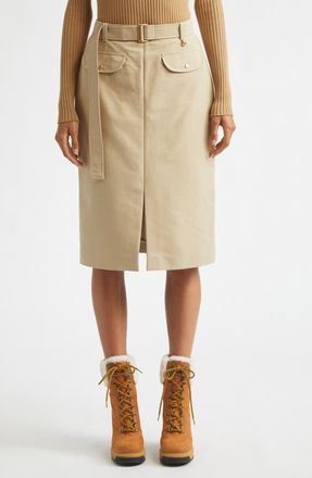 Moncler Belted Cotton Skirt in Beige at Nordstrom, Size 38
