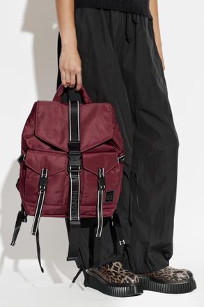 Ganni Backpack With Logo Patch, Womens, Burgundy