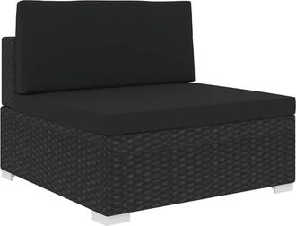 vidaXL Sof&aacute; Modular Central Con Cojines Rat&aacute;n Sint&eacute;tico Negro Vidaxl