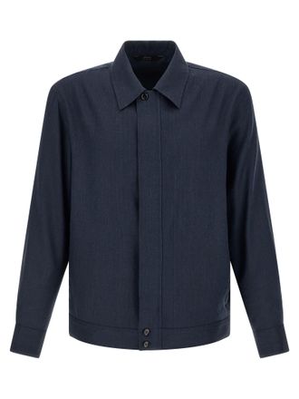 Brioni Blue Linen Full-Length Mens Jacket