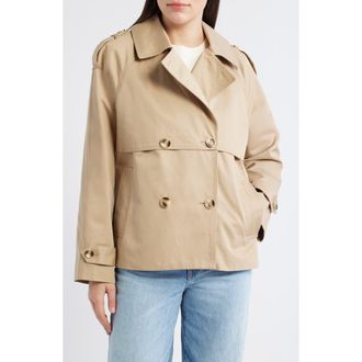 Bernardo Short Cotton Trench Coat in Khaki at Nordstrom, Size Xx-Large