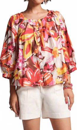 Frances Valentine Zoe Sun Floral Cotton Poplin Top In Pink/multi
