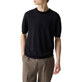 Theory Linen & Silk Short Sleeve Sweater in Black at Nordstrom, Size Xx-Large