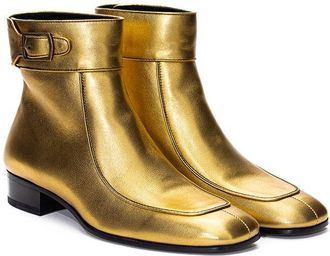 Saint Laurent Womens Gold Leather Ankle Boots