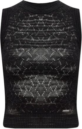 Dsquared2 Tops, Dames, Zwart, M, Leer, Transparante Top