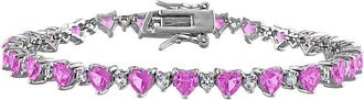 Rina Limor Silver 9.32 Ct. Tw. Lab-Grown Pink And White Sapphire Heart Bracelet