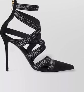 Balmain leather logo-print stiletto sandals