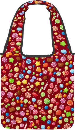 Generic Red Candy Pattern Reversible Canvas Shoulder Tote - Double-Sided Print, 12oz Cotton, 27cm Drop, Fold-Flat Bag for Travel, Shopping, Street Outings