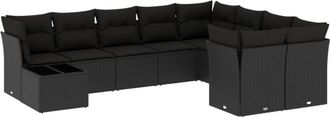 vidaXL Set De Sof&aacute;s De Jard&iacute;n 10 Pzas Cojines Rat&aacute;n Sint&eacute;tico Negro Vidaxl