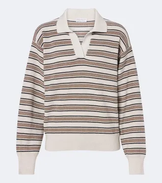 Brunello Cucinelli Striped cotton-blend polo sweater