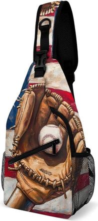 Generic Baseball Glove And Bat U.S. Flag Mens Crossbody Chest Sling Bag for Travel Hiking Lightweight Shoulder Bags with Small Side