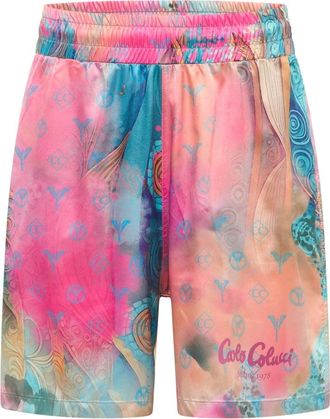 Carlo Colucci Korte Broeken, Heren, Roze, L, Leer, Ornament Gebreide Oversize Shorts