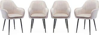 Sweeek Sill&oacute;n de terciopelo con patas de metal, set de 4, blanco roto