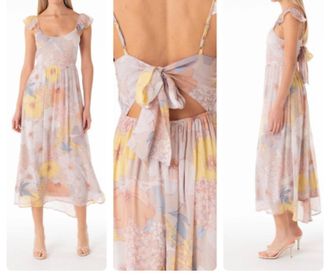 Lovestitch Floral Flutter Sleeve Tie Back Dress In Blush