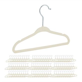 Relaxdays 90x Perchas Infantiles De Terciopelo, Antideslizantes, Con Barra Y Muescas, Ni&ntilde;o Y Ni&ntilde;a, Gancho Giratorio, Beb&eacute;s, Crema